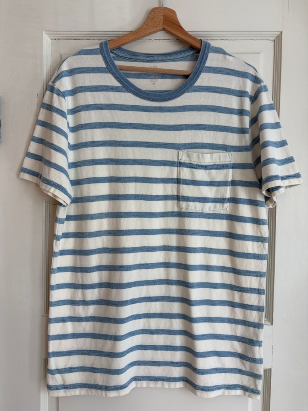 J. Crew Blue & cream slub cotton washed Striped Pocket Tee